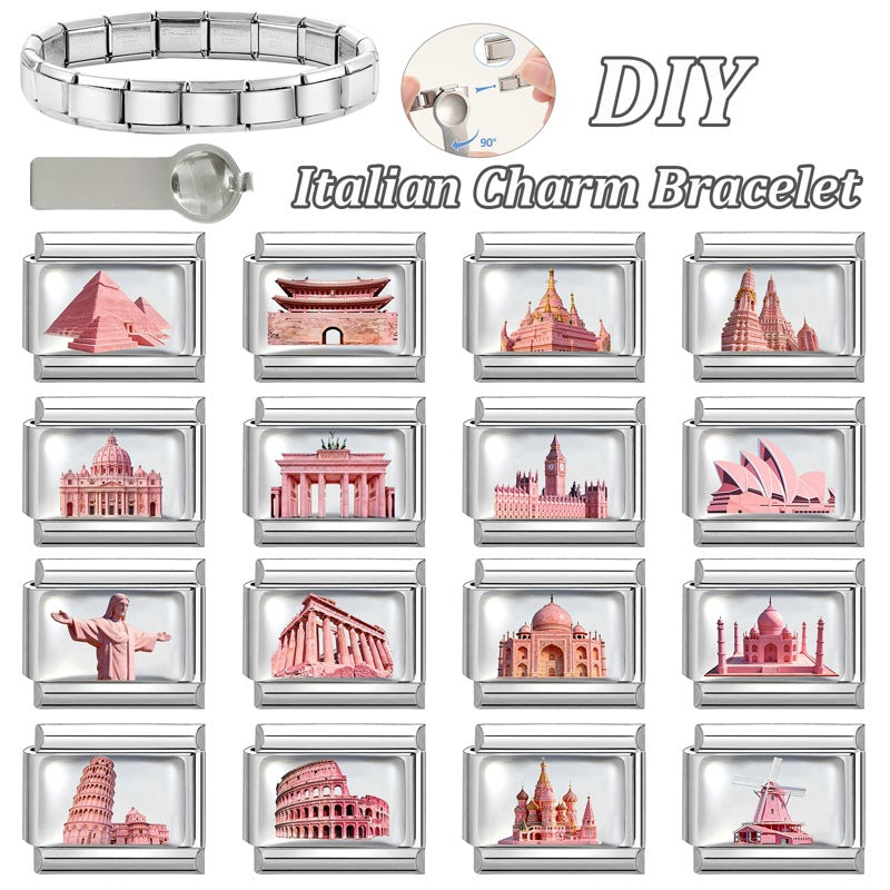Wholesale Italian Style Travel Landmark Stainless Steel DIY Bracelet Module Fashion Accessory