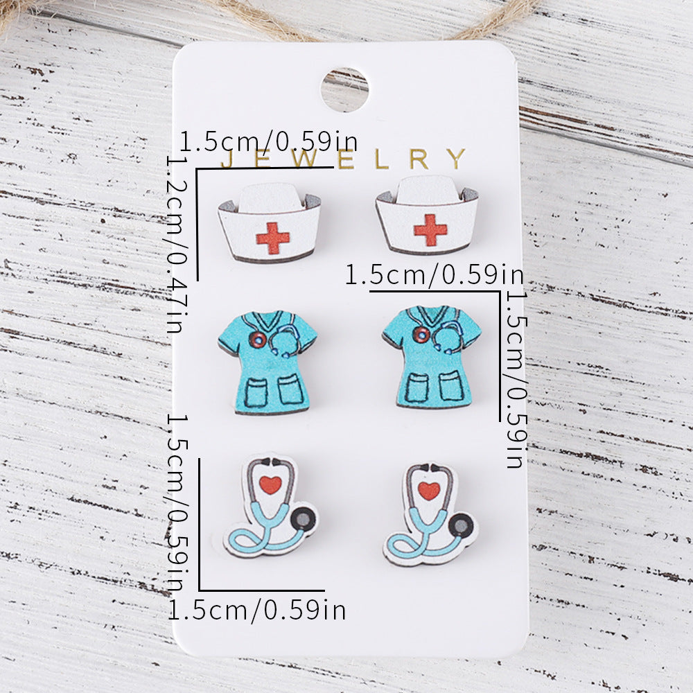 Wholesale Nurses Day Stethoscope Cute Heart and Lung Organ Earrings Set
