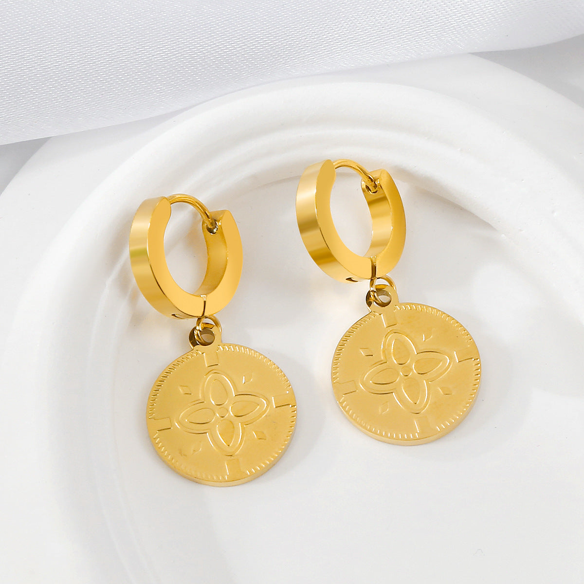 Wholesale 18K Stainless Steel Earrings Electroplated Round Earrings ACC-ES-Hongx002