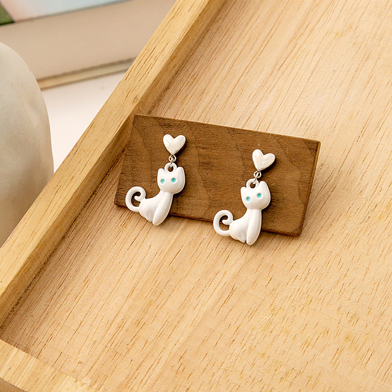 Wholesale Silver Needle Cute Small Oil Drop Cat Earrings ACC-ES-MDD055