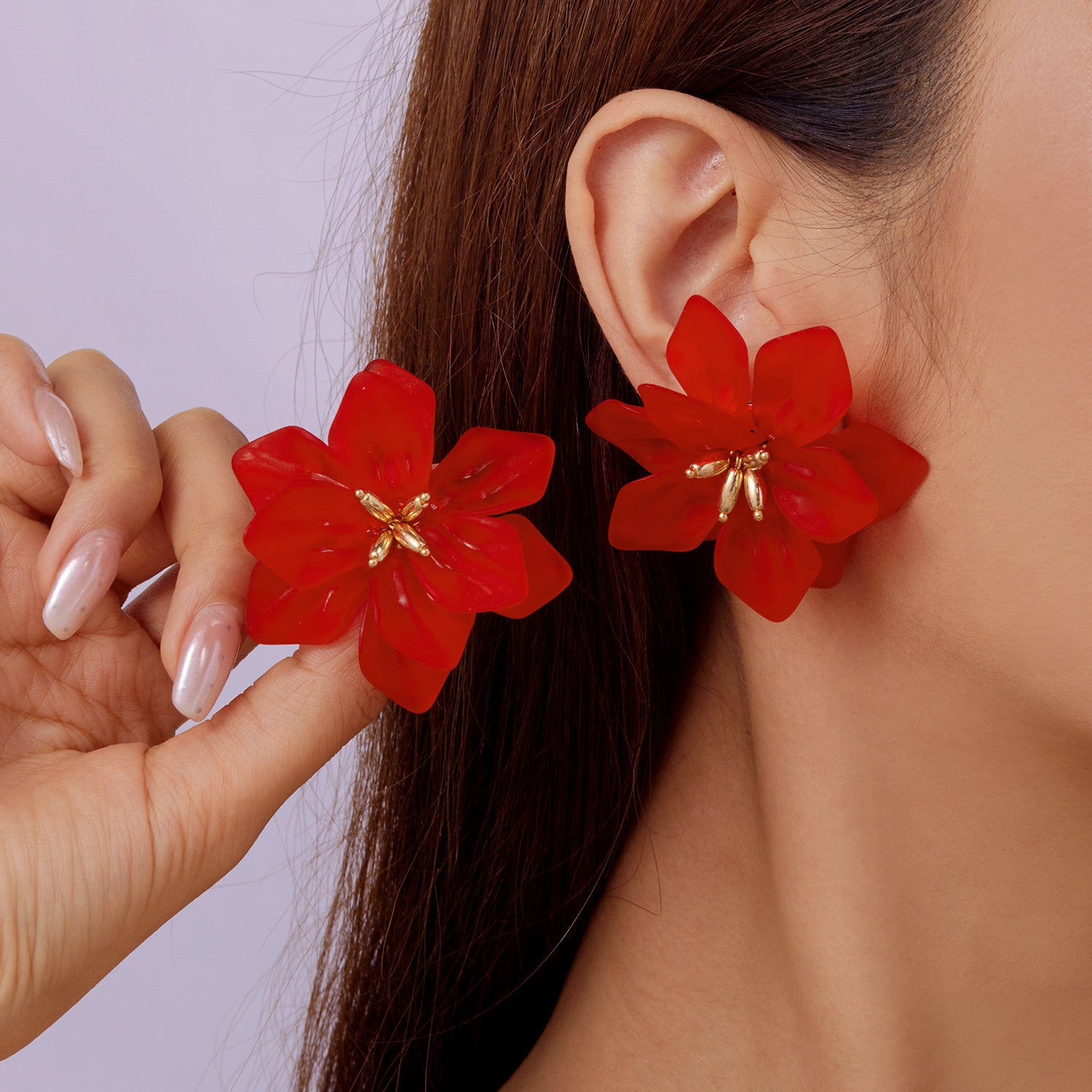 Wholesale  exaggerated three-dimensional acrylic flower petal earrings