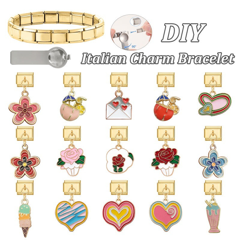 Wholesale Italian modular heart flower DIY bracelet pendant accessories