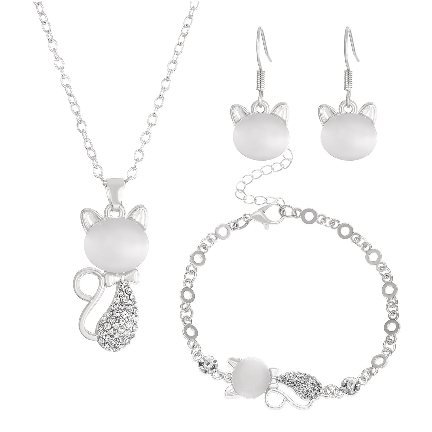 Wholesale  Cat's Eye Stone Cat Earrings Necklace Bracelet suit