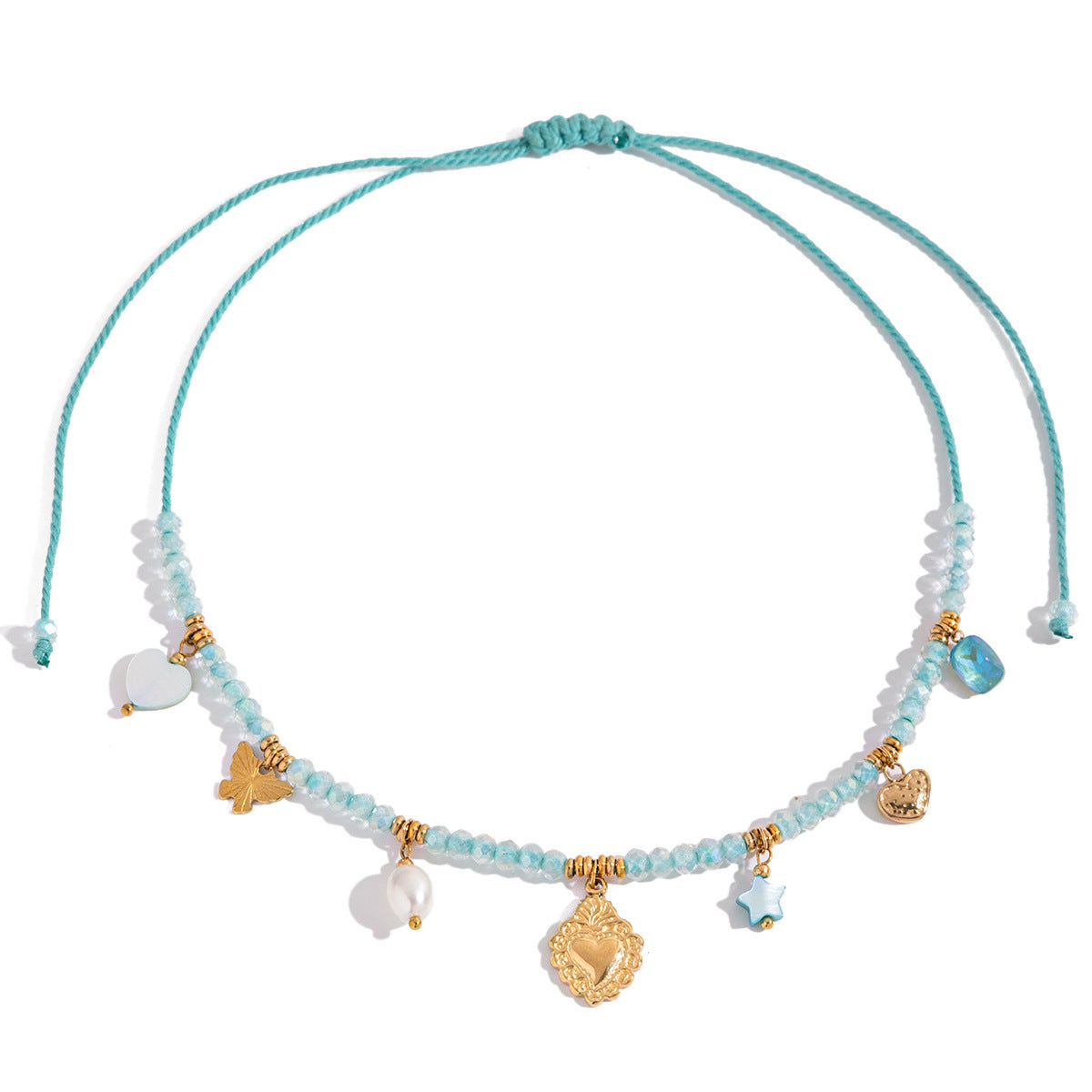 Wholesale  18K Gold Stainless Steel  Pearl Heart Five-Pointed Star Pendant Necklace