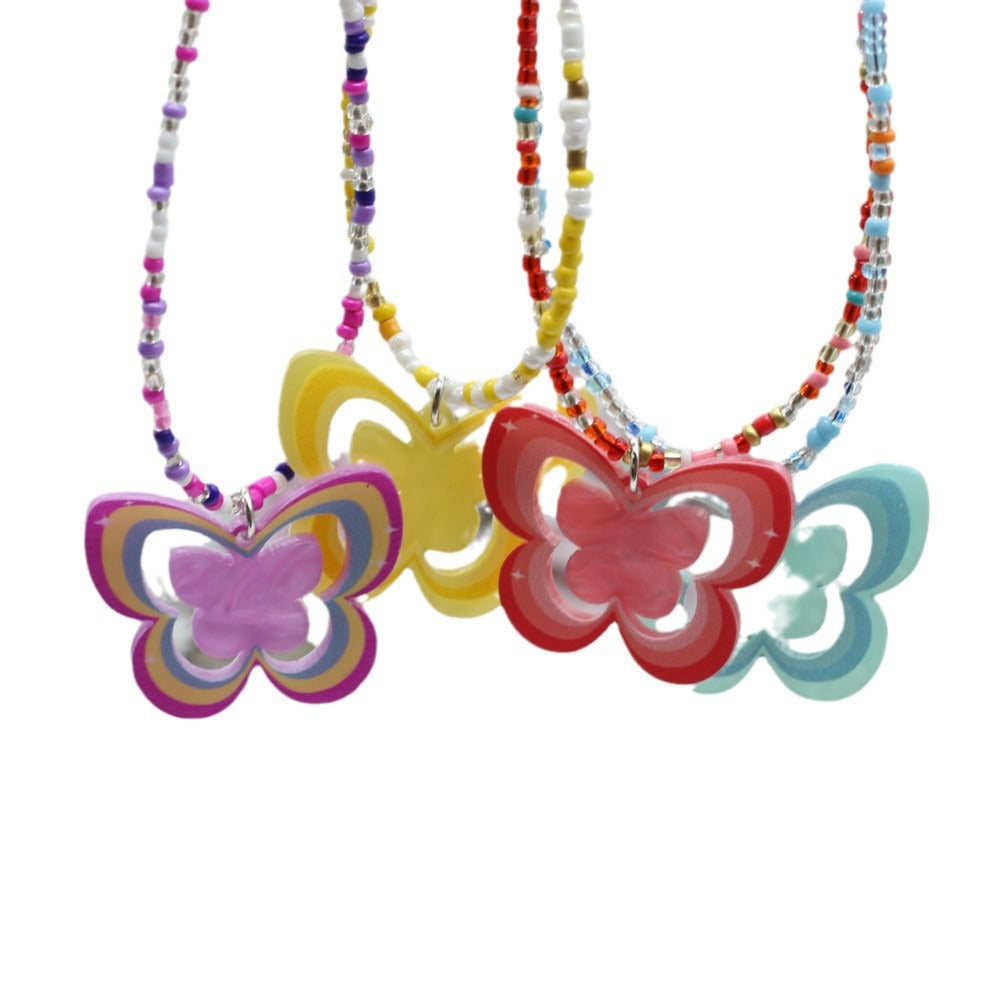 Wholesale Colorful Butterfly Beaded Y2K Necklace