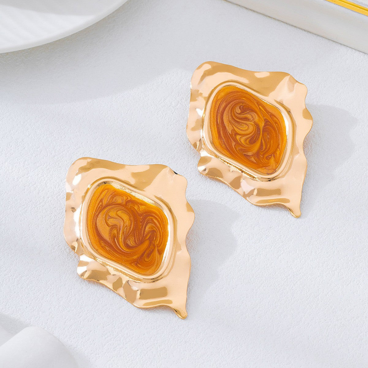 Wholesale Geometric Irregular Drip Oil Earrings Yellow Alloy For Women Party Wear Boutique Jewelry Accessory