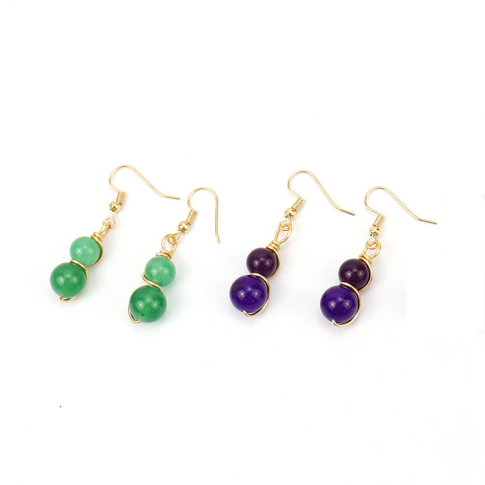 Wholesale Handmade Tree Design Gold Tone Crystal Beaded Wire Wrapped Drop Earrings Fashion Accessory Gift Boutique Resale