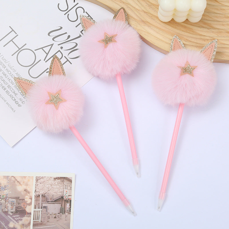 Wholesale Pink cat ear ball pen student cute plush ballpoint pen