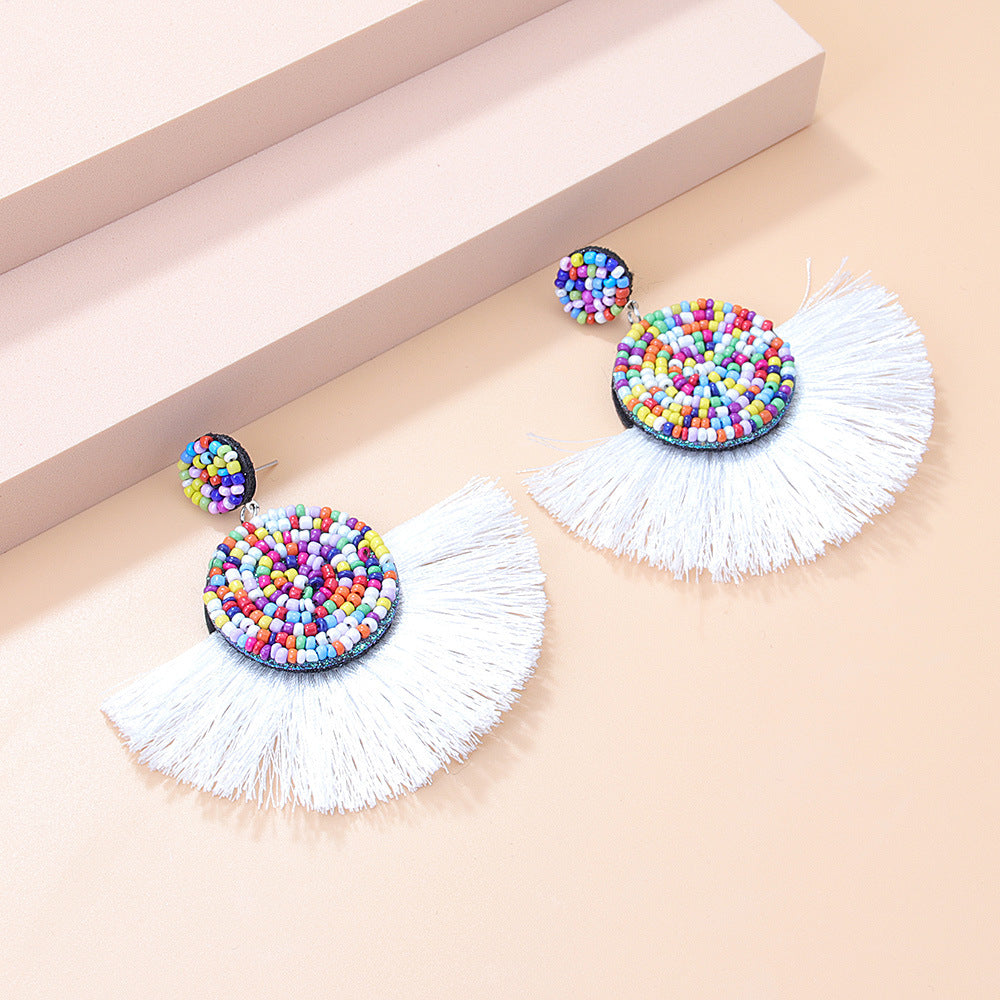 Wholesale Bohemian Retro Colorful Round Rice Beads Tassel Drop Earrings Vintage ACC-ES-Yiniao008