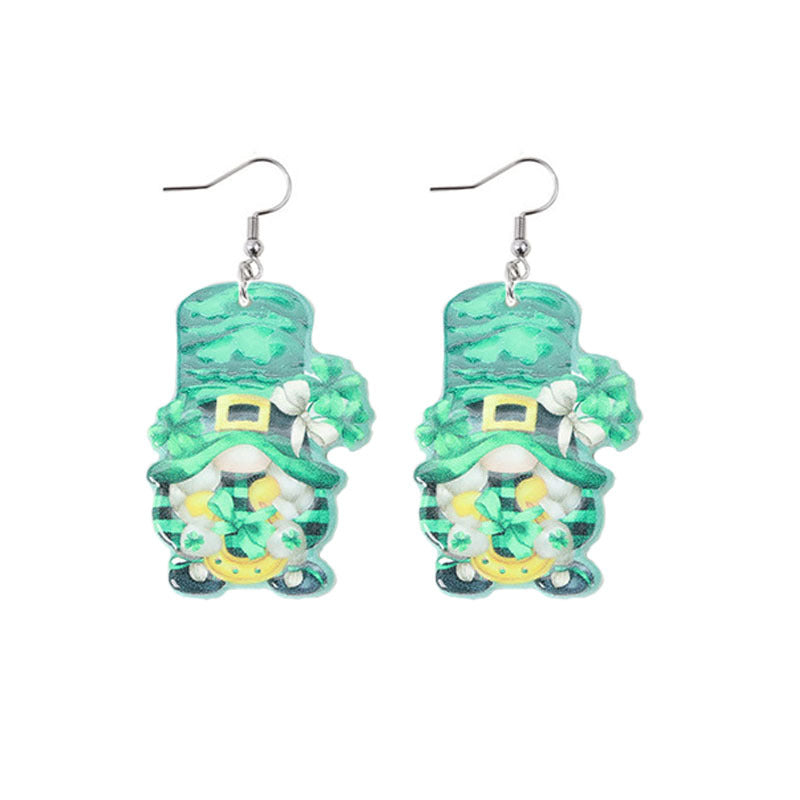 Wholesale St. Patrick Green Shamrock Dwarf Earrings Double Sided Acrylic
