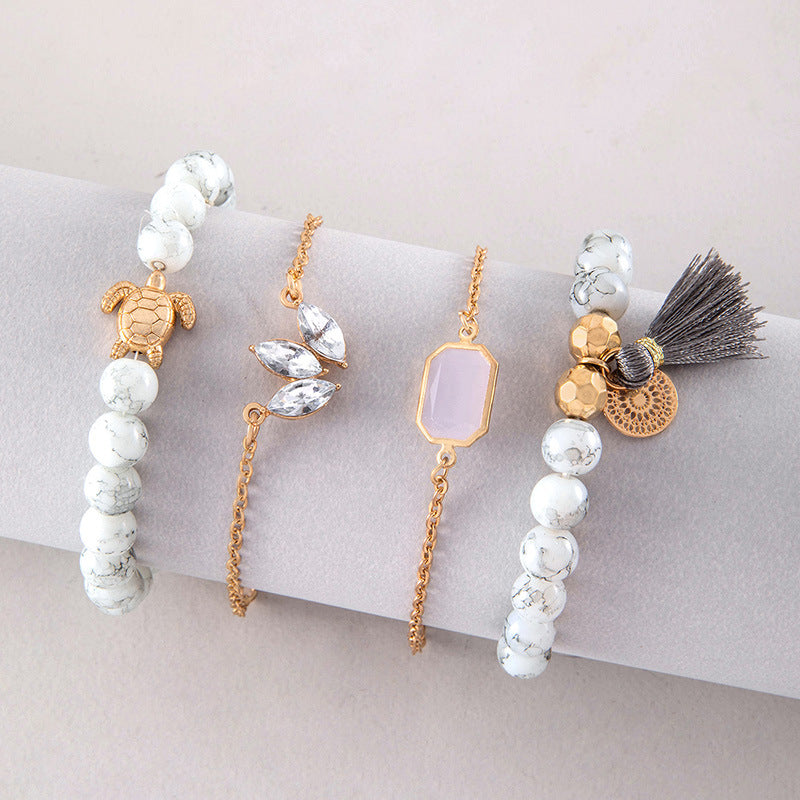 Wholesale Vintage Turtle Tassel Beads Alloy Bracelet Set ACC-BT-YongGe001