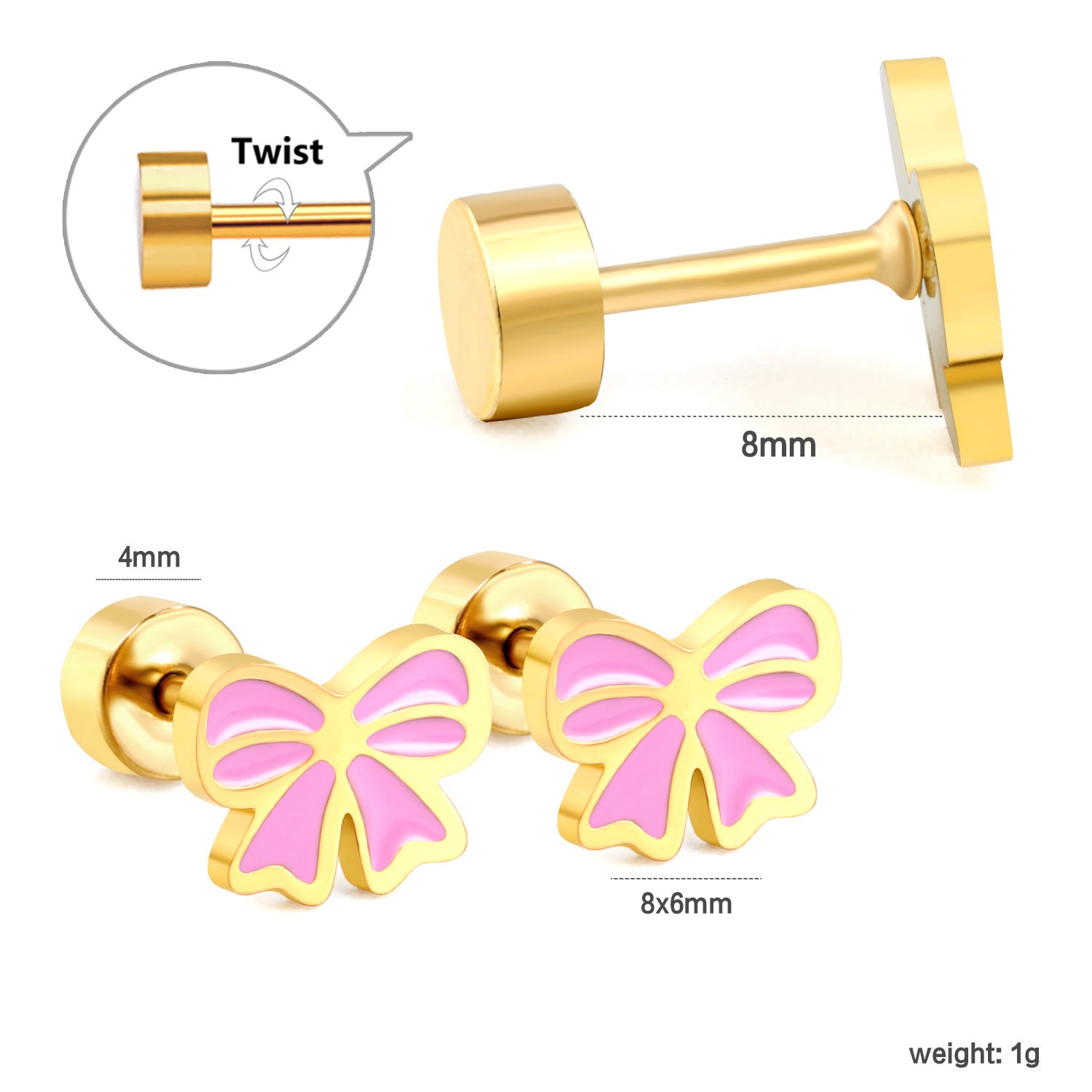 Wholesale Cute Bow Rainbow Screw Stud Earrings Stainless Steel Fashion Jewelry Gift for Women