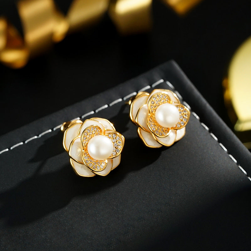 Wholesale Copper Plated Real Gold  Pearl 925 Silver Needle  Earrings