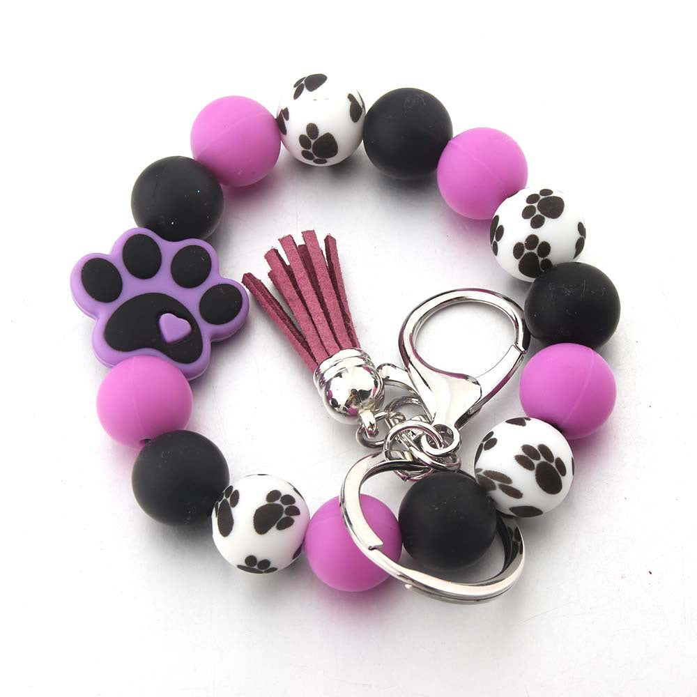Wholesale Cartoon Dog Paw Silicone Handmade Tassel Bracelet Keychain ACC-KC-JinAn020