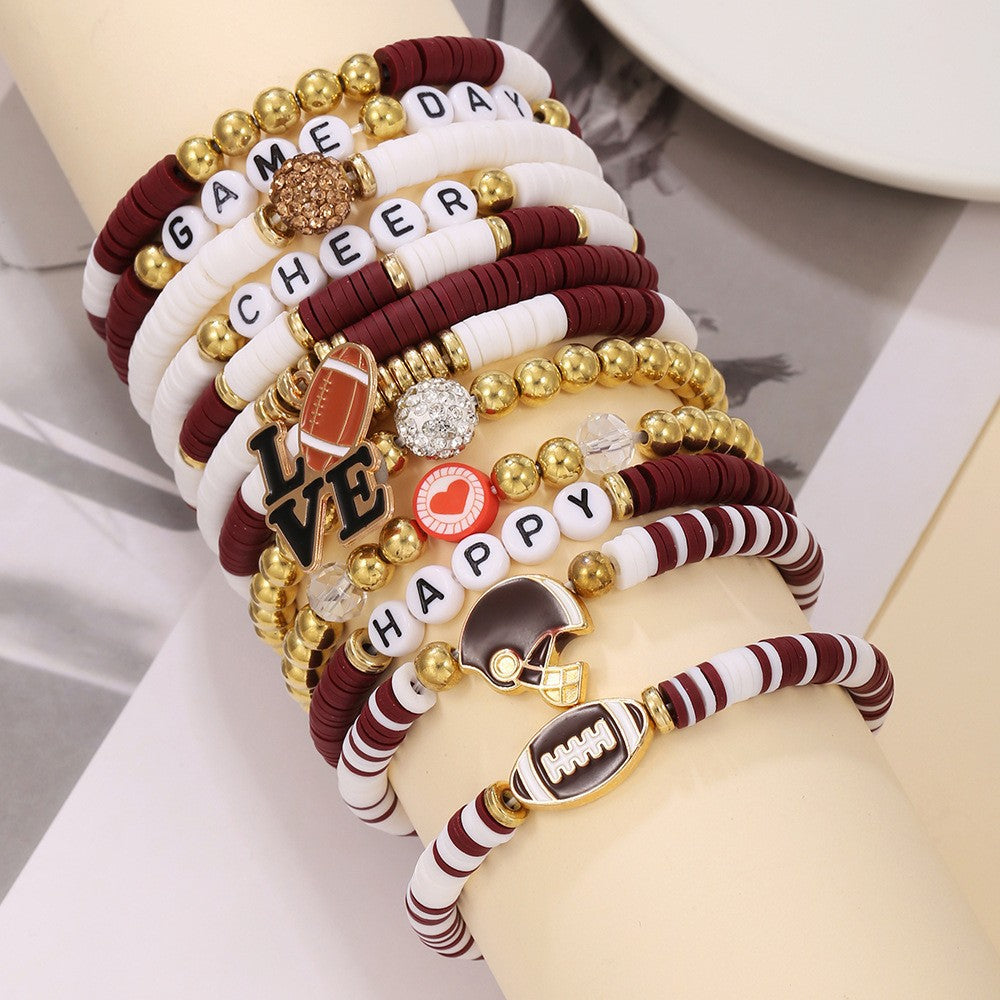 Wholesale rugby bracelet set  sporty and unique letter bracelet