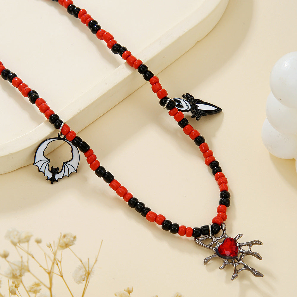 Wholesale Gothic Bat Pendant Necklace Alloy Glass Bead  Jewelry Accessory