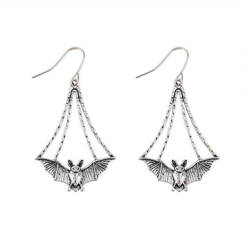 Wholesale Gothic Bat Earrings Ancient Silver Alloy Retro Design Jewelry Accessory For