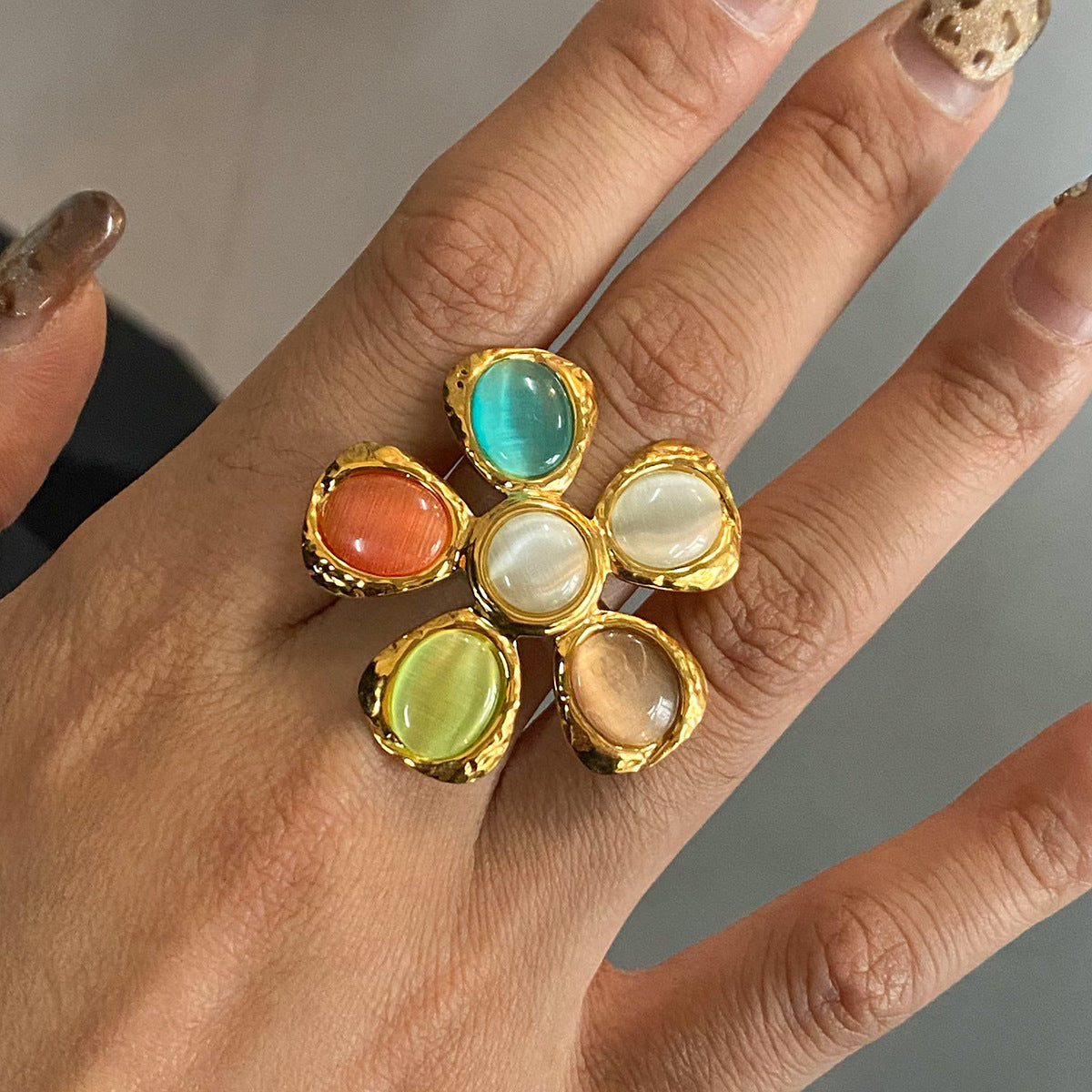 Wholesale Stainless Steel Flower Light Luxury Ring