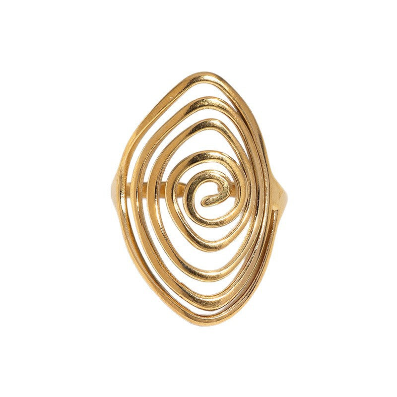 Wholesale Geometric Spiral Adjustable Open Ring Stainless Steel Gold Plated Wide Band Jewelry Accessory