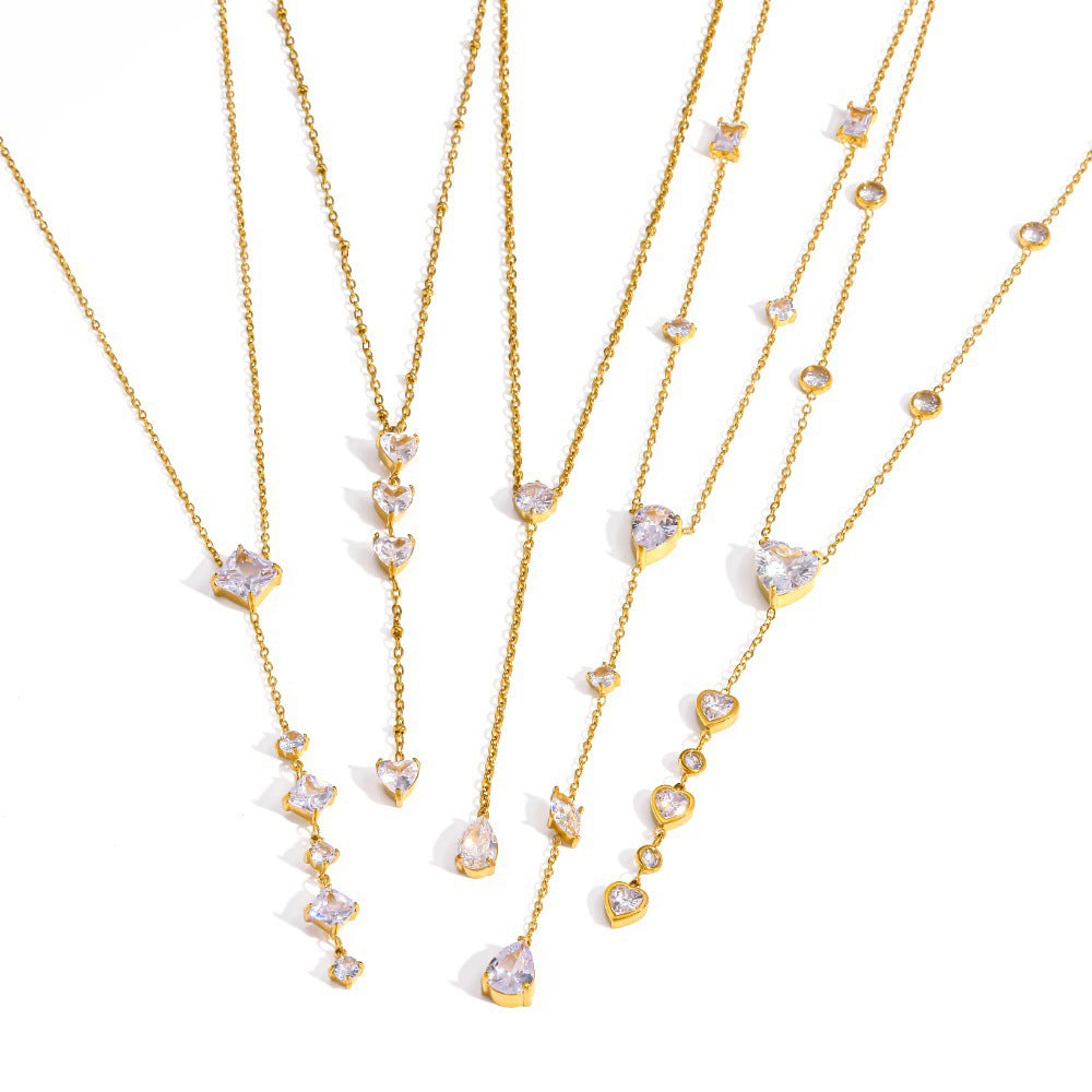 Wholesale Stainless steel necklace with multiple inlaid diamonds