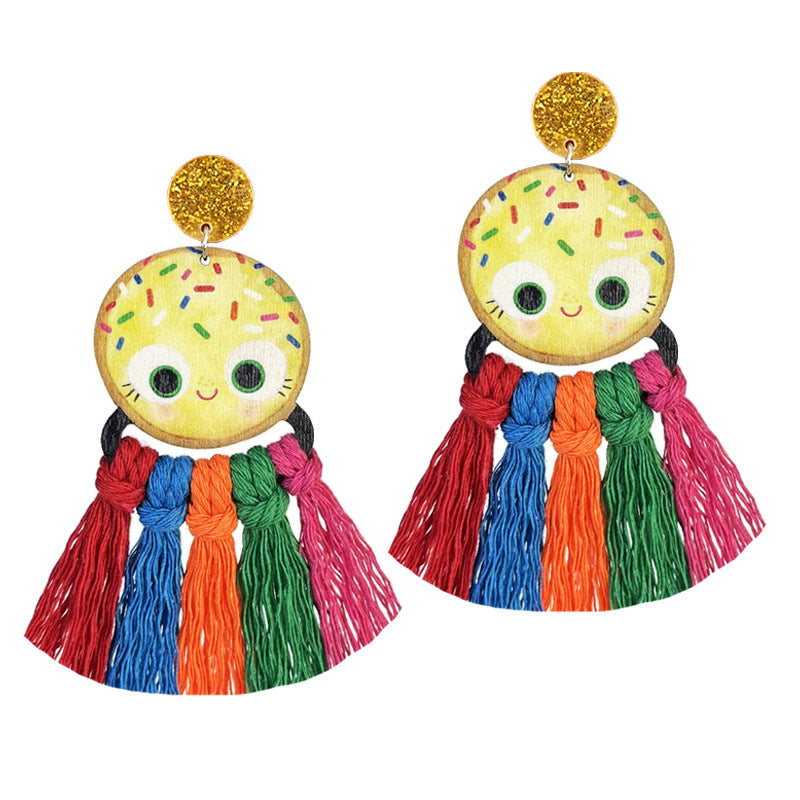 Wholesale 2 Pairs/pack Teacher's Day Colorful Tassel Earrings Hand-woven Multi-color Cute Wood Earrings ACC-ES-HY141