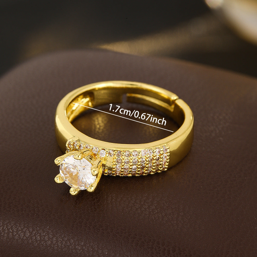 Wholesale Gold Plated Copper Zircon Geometric Ring Open Adjustable Chain Design Women S Jewelry Gift