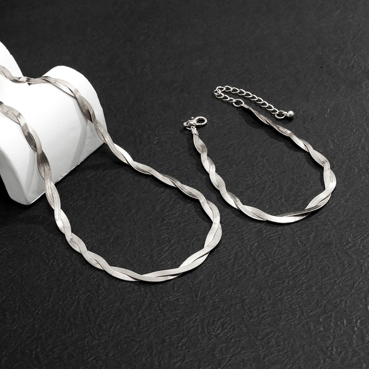 Wholesale Men's Braided Snake Bone Chain Necklace Bracelet Set ACC-NE-Puxin007