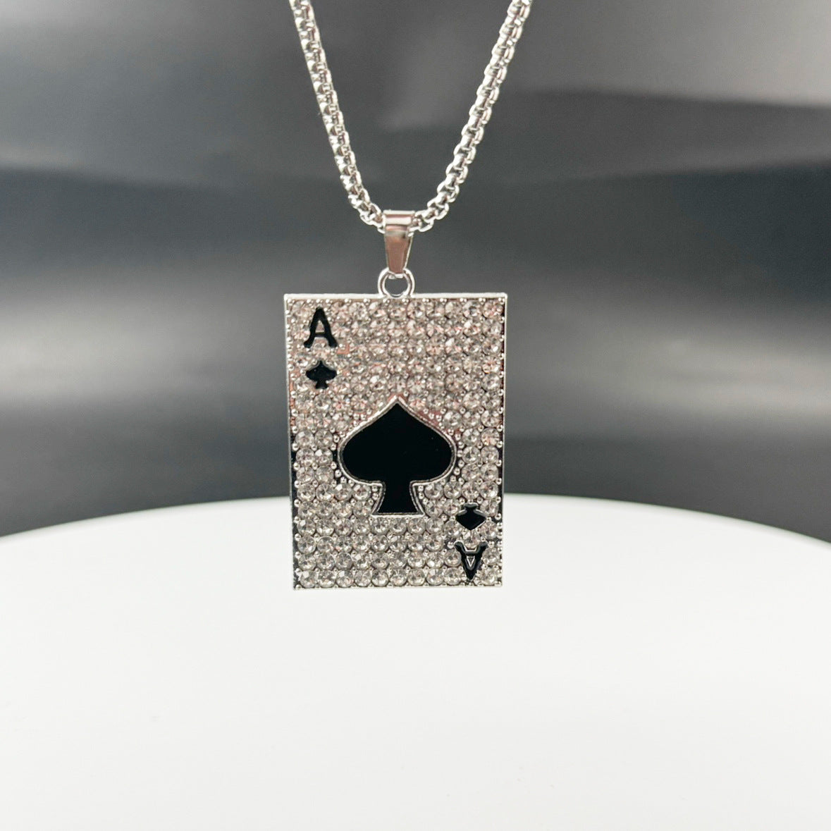 Wholesale Diamond-Encrusted Playing Card Necklace Pendant,  Hip-Hop Style Alloy Jewelry,  Trendy Accessory for Men and Women