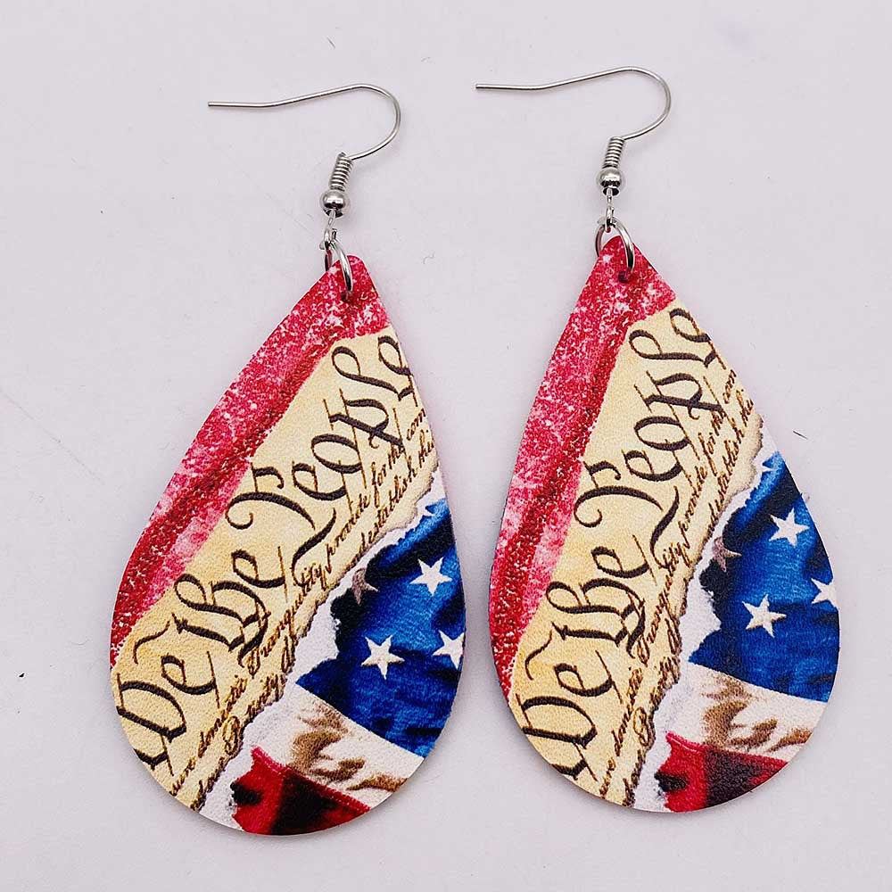 Wholesale Red  Blue and White Teardrop  Leather Western-Style Stud Earrings
