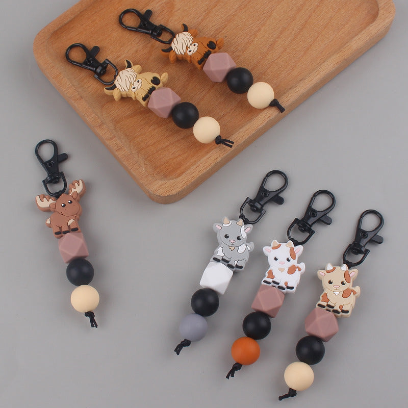 Wholesale Silicone Cartoon Cow Handmade Beaded Keychain ACC-KC-GuangTian003