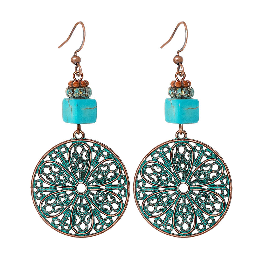 Wholesale Bohemian Geometric Tassel Earrings Set - Zinc Alloy Hollow Cloisonné - Fashion Accessory for Gift or Resale