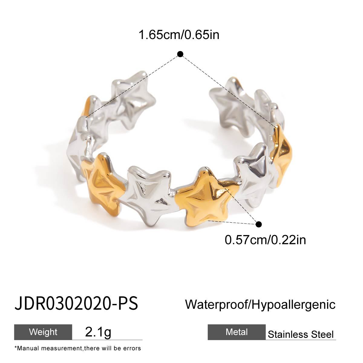 Wholesale  18K gold stainless steel stars adjustable opening ring