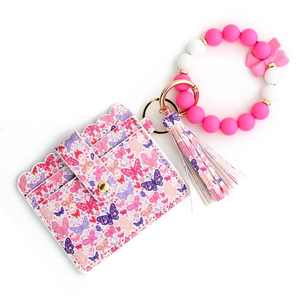 Wholesale  butterfly printed PU ladies Wristlet Keychain