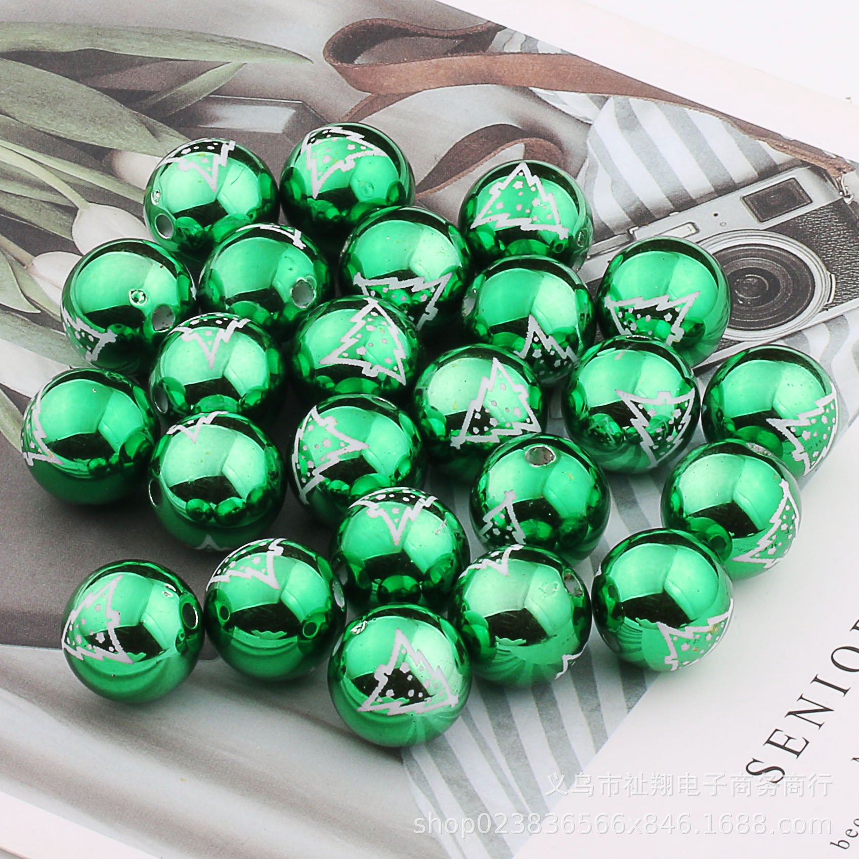 Wholesale 20pcs 16mm Christmas Color Printed Acrylic Round Beads DIY Bead Accessories ACC-BDS-ZhiXiang001