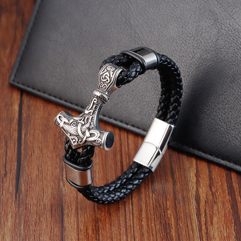 Wholesale Leather Cord Stainless Steel Leather Braided Bracelet ACC-BT-OSD002