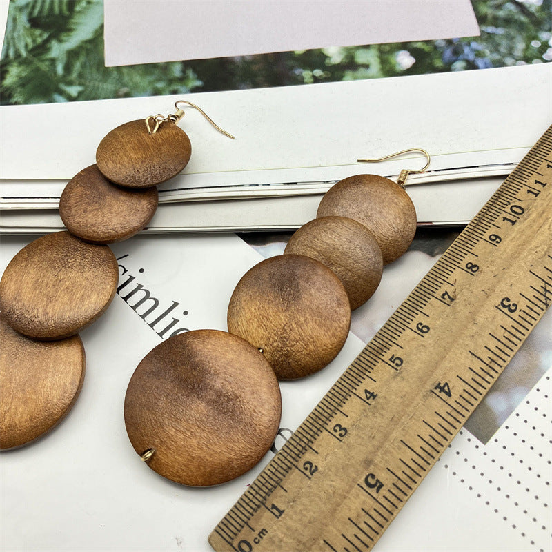 Wholesale Vintage Ethnic Style Round Earrings Wood Earrings ACC-ES-FX015