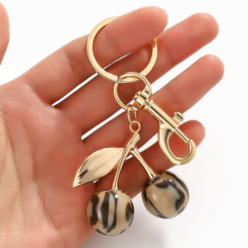 Wholesale Smudge leopard print red cherry keychain