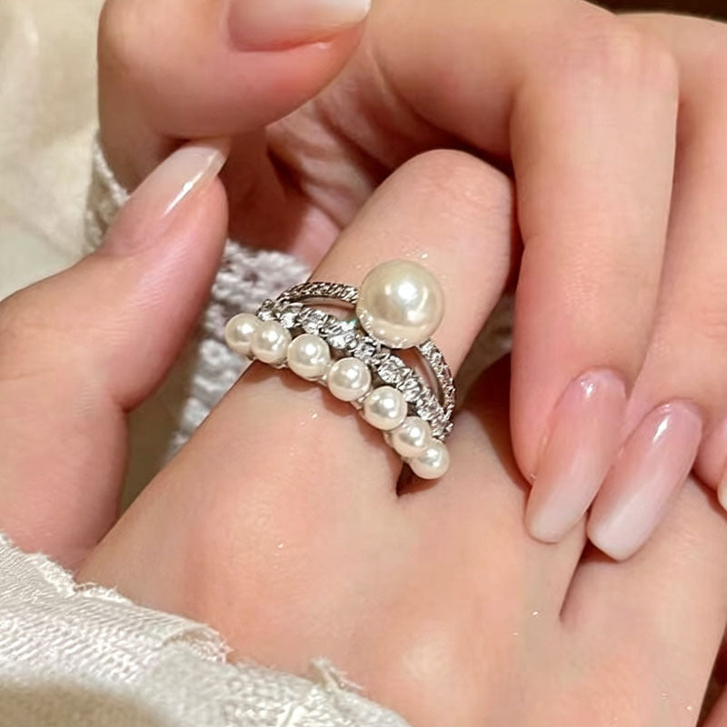 Wholesale Elegant Crown Pearl Zircon Open Ring Women Adjustable Zinc Alloy Ring Fashion Jewelry Accessory For Gift And Everyday Wear