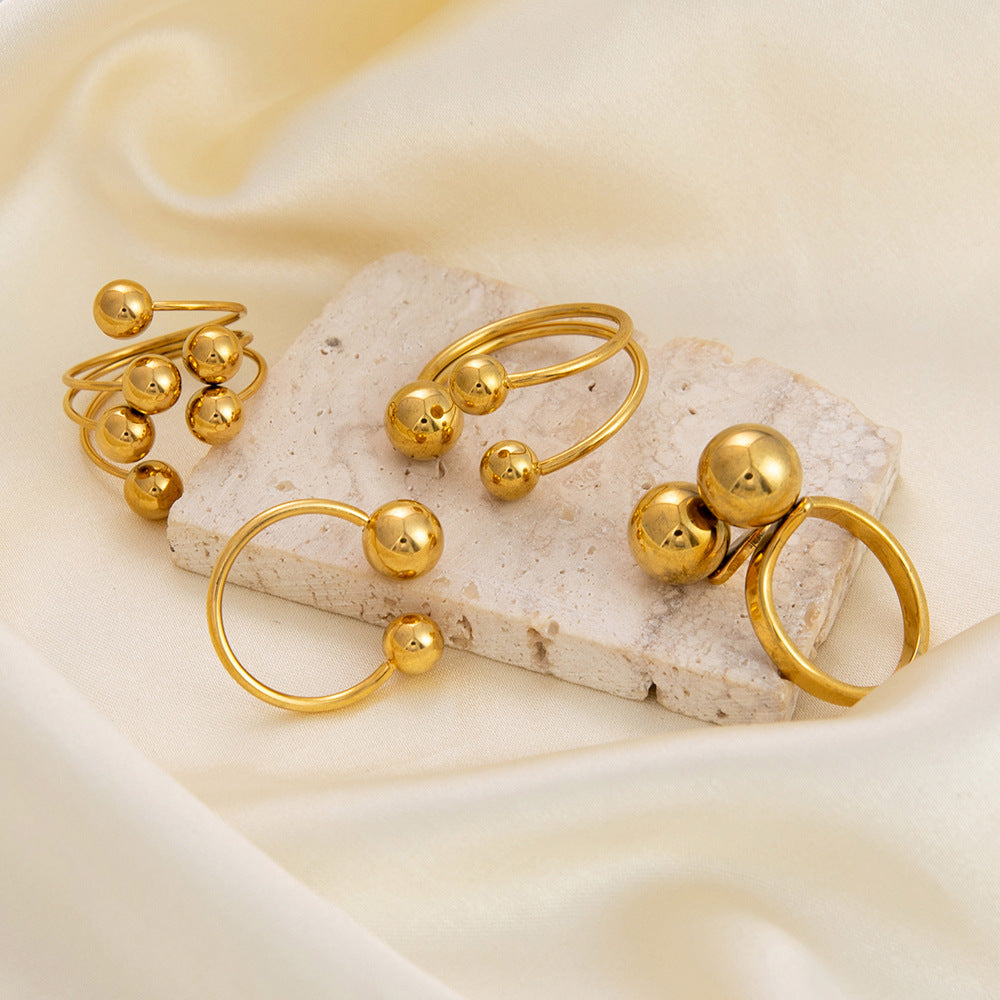 Wholesale Retro Light Luxury Ball Ring Stainless Steel Plated 18K Gold Rings ACC-RS-YuHui002