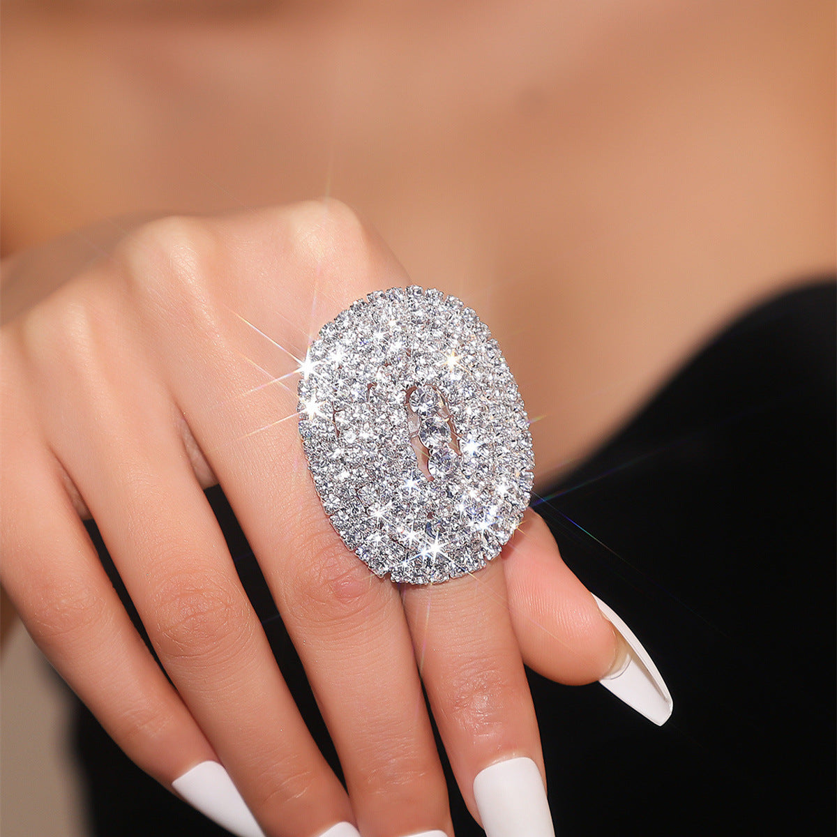 Wholesale geometric rhinestone ring