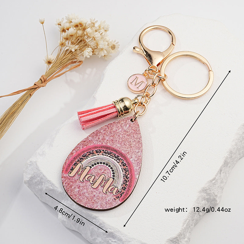 Wholesale Pink Leopard Pattern Arched Rainbow Keychain Pendant Mother's Day Gift Car Bag Keychain Pendant ACC-KC-HuiWen006