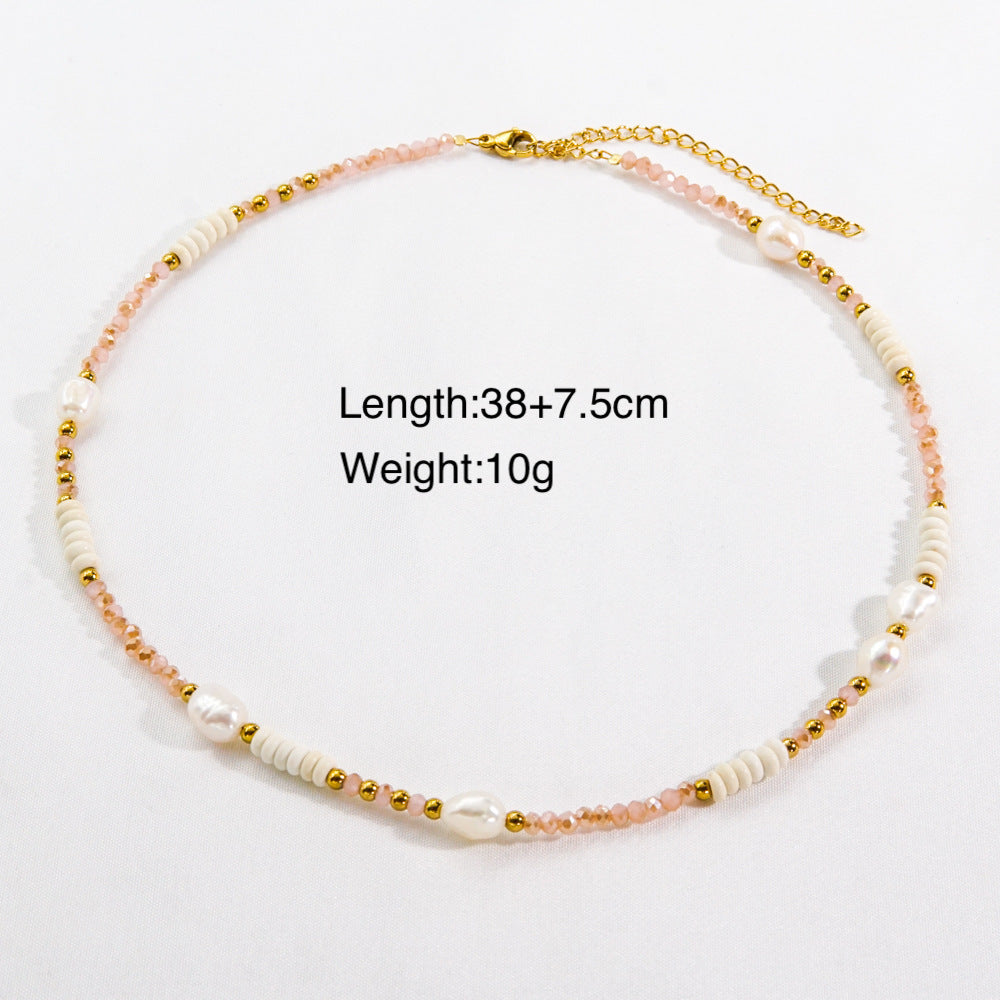 Wholesale Crystal Stainless Steel Necklace Light Luxury Natural Stone Beaded Necklaces