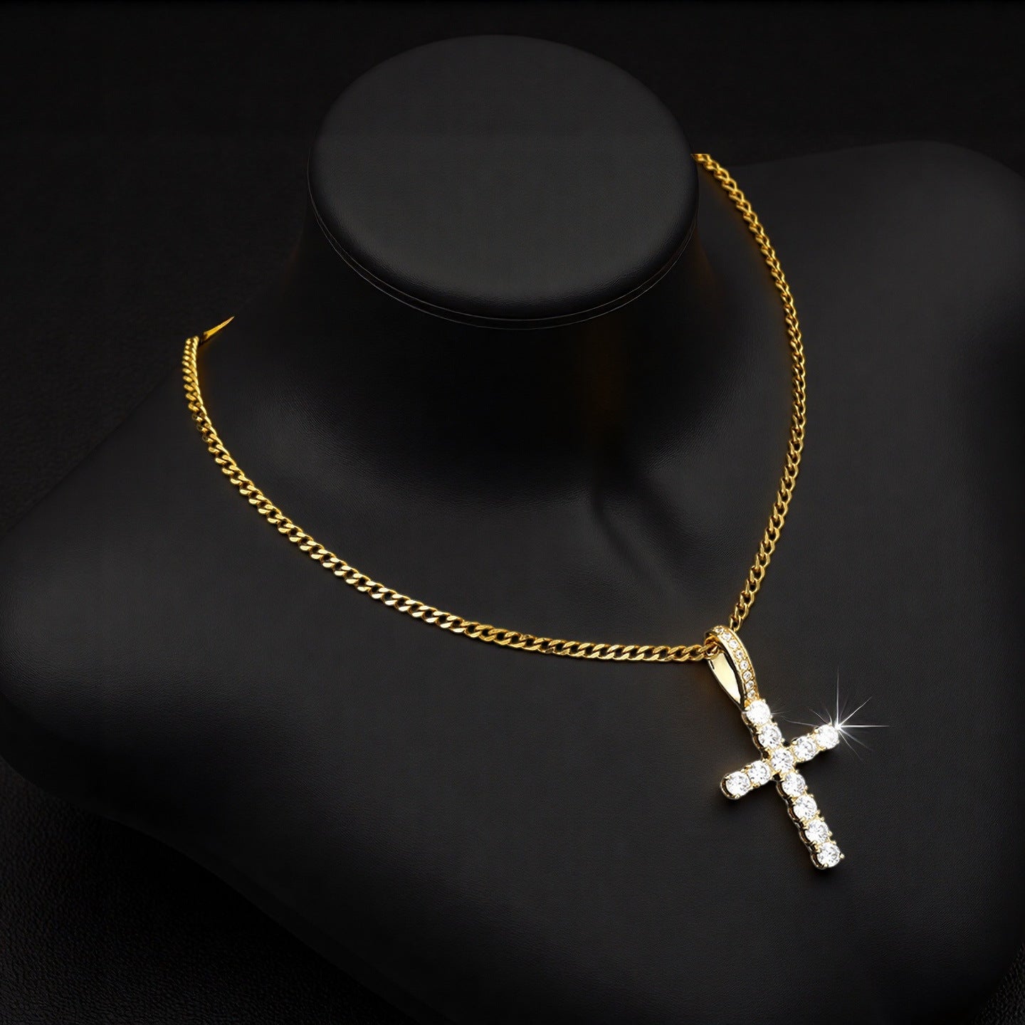 Wholesale Men' s Hip Hop Vintage Cross Pendant Necklace Copper Gold Tone with Zircon Fashion Accessory for Boutique Resale