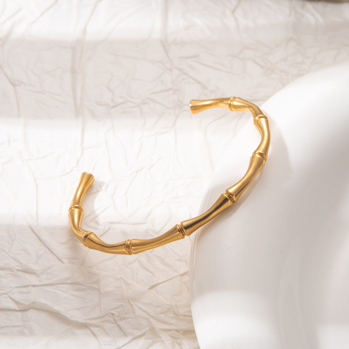 Wholesale Bamboo Design Stainless Steel Open Cuff Bracelet Fashion Jewelry Accessory Gift For Women Boutique Resale