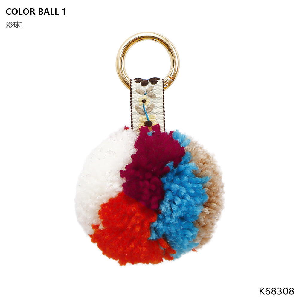 Wholesale Colorful Fur Ball Keychain Bag Pendant Bohemian Pendant Pom Pom ACC-KC-JM007