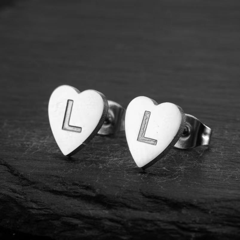 Wholesale Love Earrings English Letters Retro Gold and Silver Earrings Heart Earrings Titanium Steel ACC-ES-FaDiniya001