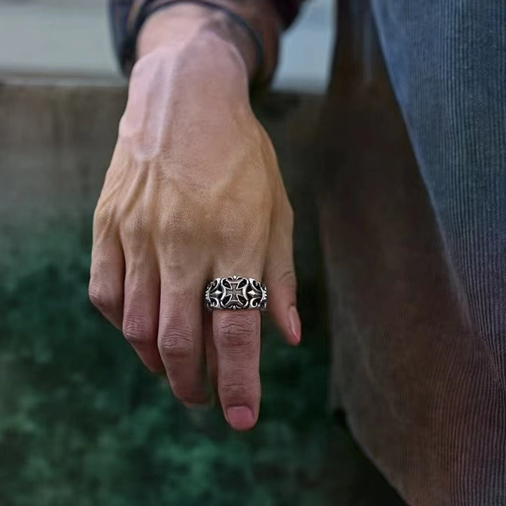 Wholesale Vintage Cross Anchor Ring Men' s Hip Hop Punk Adjustable Ring Fashion Accessory