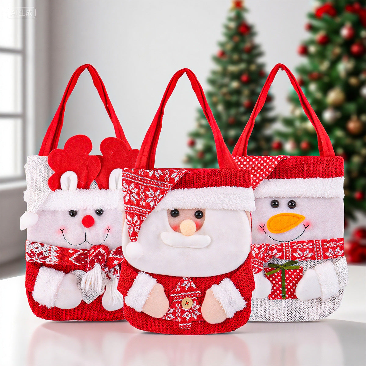 Wholesale Cute cartoon red  snowman old man candy tote bag Christmas decoration