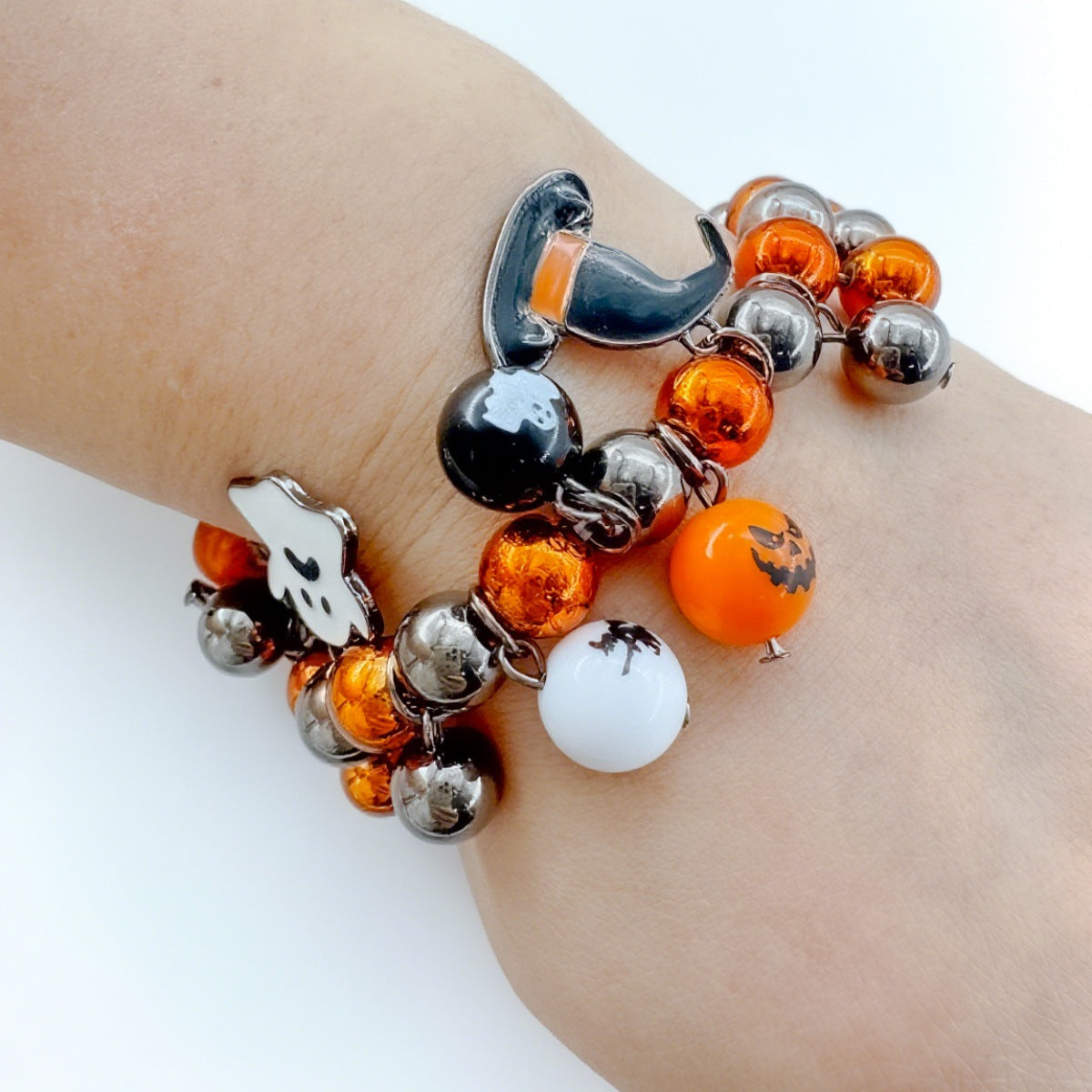 Wholesale  Funny Pumpkin Ghost Magic Hat Pendant Beaded Elastic Bracelet