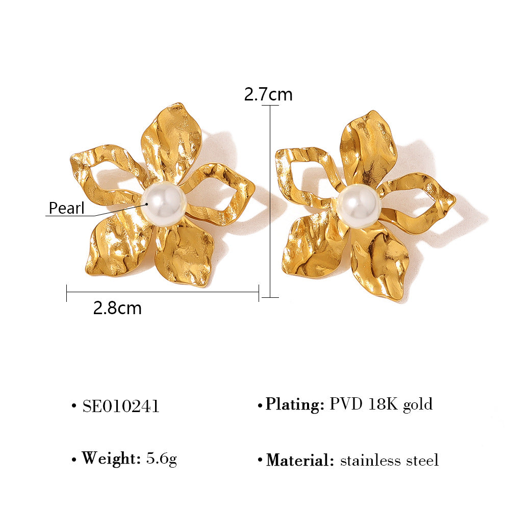 Wholesale  Titanium Steel  Flower Pearl Earrings Rings